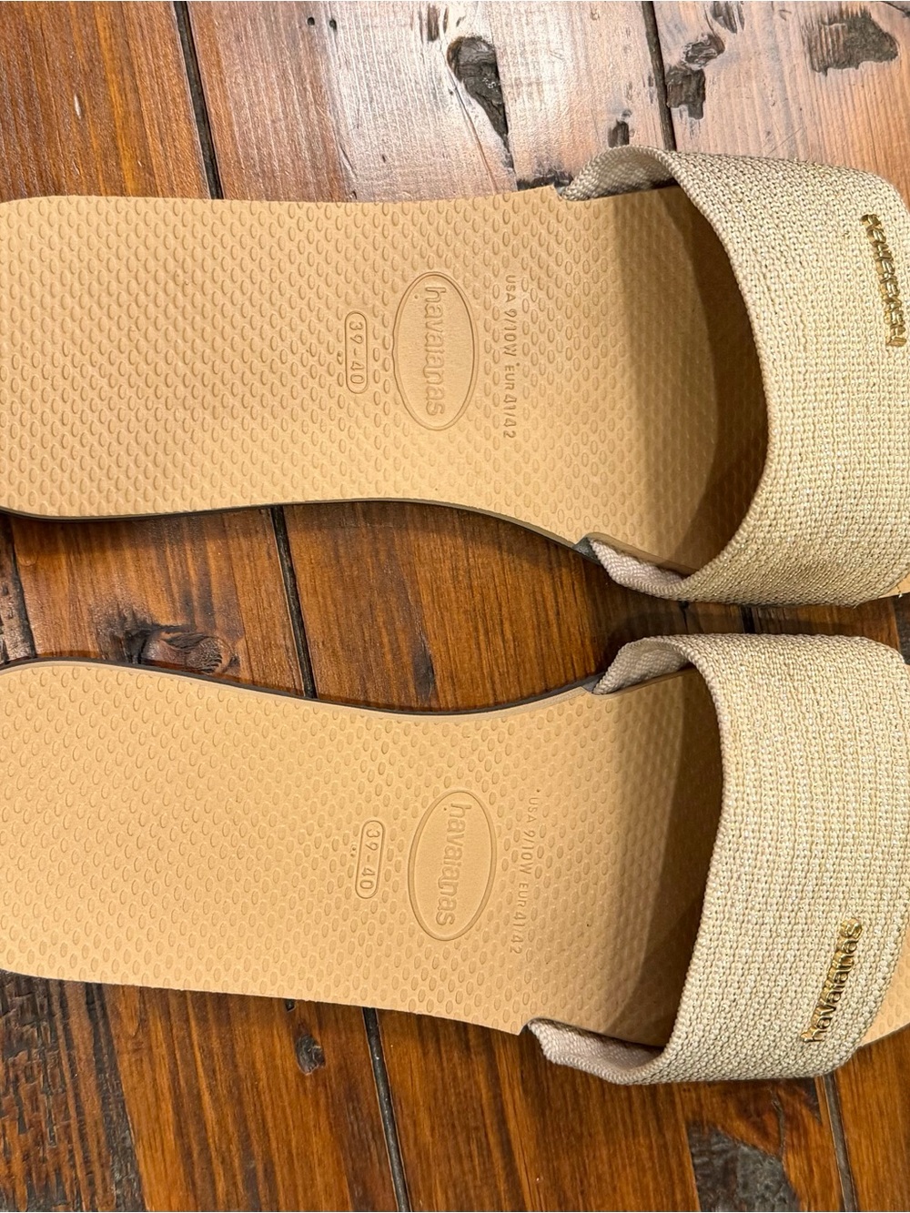 Havaianas Women's Beige Tan Slide Sandals with Woven Strap